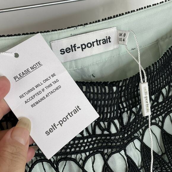 Self Portrait Black Mint Sheer Guipure Lace Culottes Pants NWT Size US 4 - Picture 10 of 12